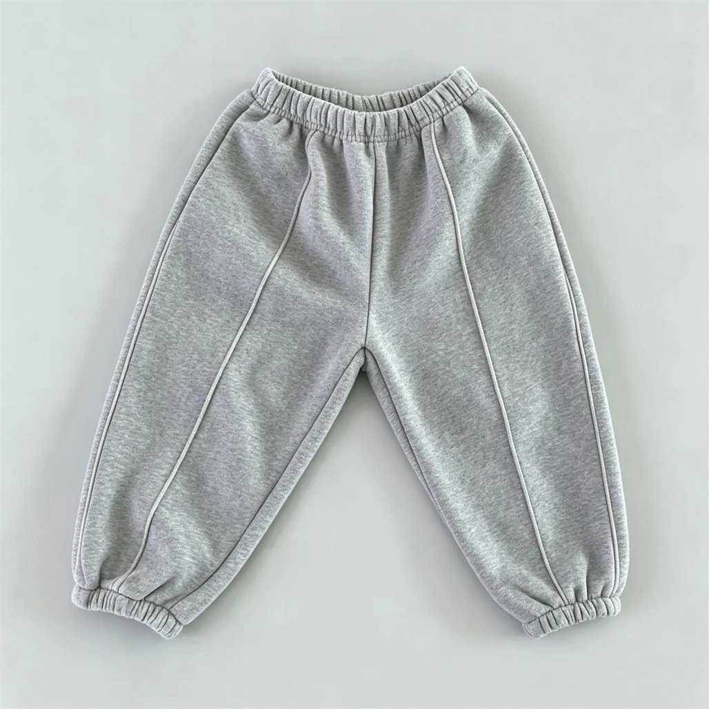 Autumn Winter Child Thin Velvet Pants Solid Color Sweatpants Casual Sports Trousers 2026 Trendy New Fashion Pants Outer Wear