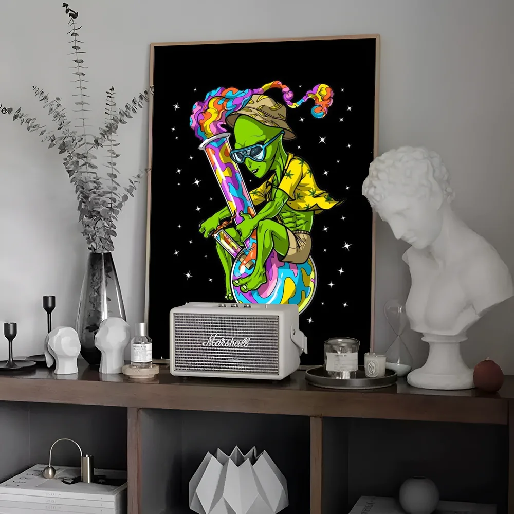 Psychedelic Alien Space Astronaut Self-adhesive Art Poster Whitepaper Prints Posters Artwork Home Decor