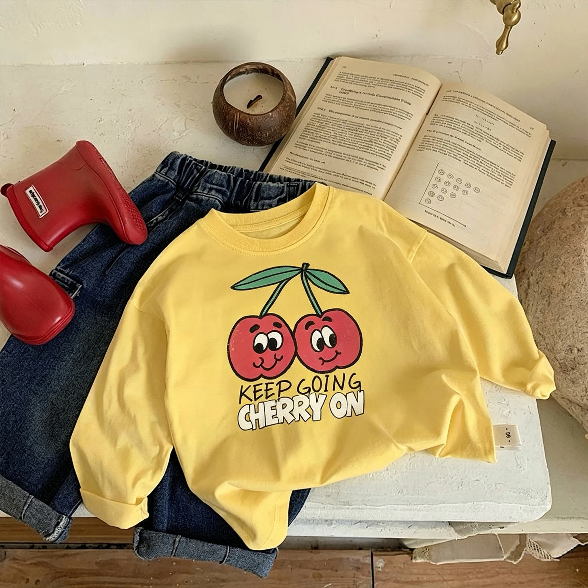 9m-7y Kinderoberteile Frühling Herbst Kinderkleidung Mode Lässiges Langarm-T-Shirt Locker Vielseitige Kinder-Unterhemden – Detail 2