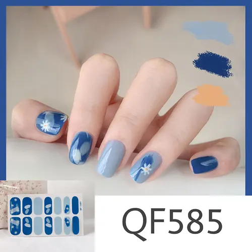 Imagen 2 del producto 14 puntas, pegatinas para mejorar las uñas de Gel sin hornear, pegatinas para uñas de diseñadores de moda, envolturas para uñas, cubierta completa, flor autoadhesiva