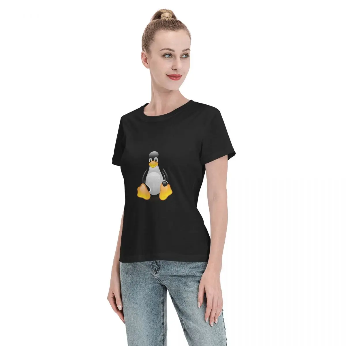 Soft Comfy Tux Linux Penguin Women's T-shirt Basic Short Sleeve Casual Top - view 5