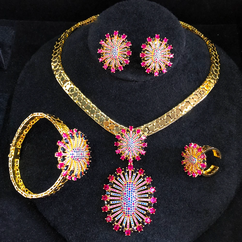 GODKI Famous Brand 4PCS Multicolor Luxury African Jewelry Sets For Women Wedding Party Zircon Crystal Dubai Bridal Jewelry Gift