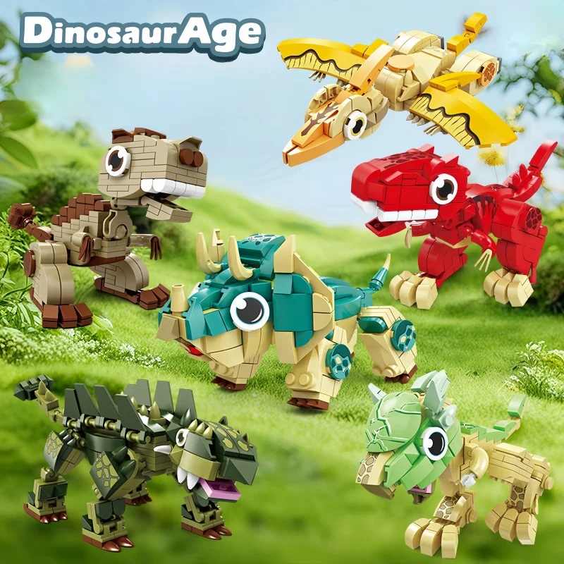 KNEW BUILT Dino World Building Blocks Toys-Easy STEM Toy for Boys, Creative Gift with T-Rex & Velociraptor,Easy & Fun Assembly