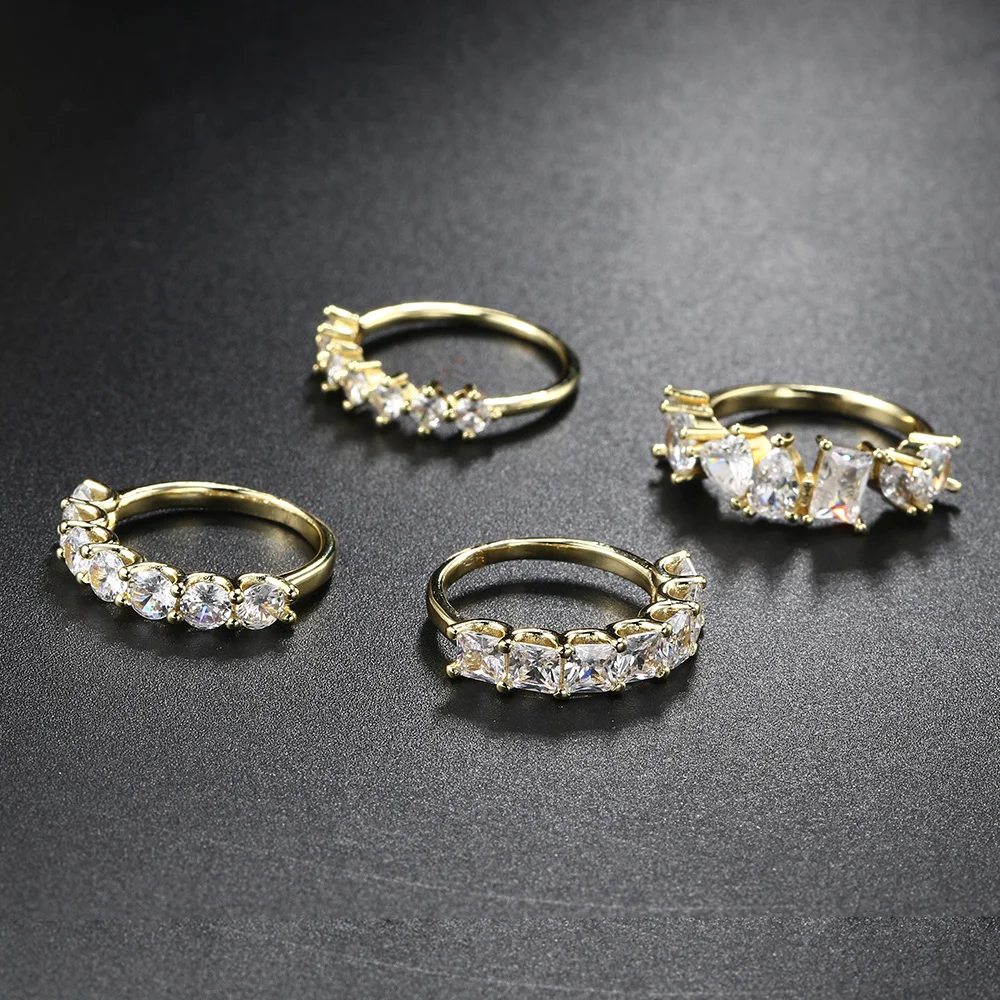 INS Designer tenis cyrkon pierścienie dla kobiet błyszczące kryształowe układanie pasujące wesele Ring Finger moda elegancka biżuteria R018 — zdjęcie 7