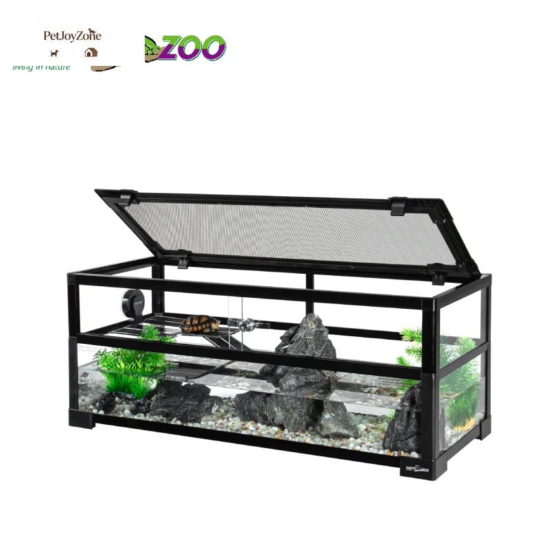 PetJoyZone Custom Logo 50 Gallon Metal Glass Eco-Friendly Space-Saving Reptile Terrarium Water-Land Ecological Turtle Tank