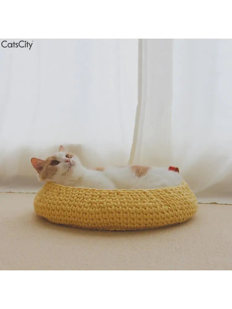 Nordic Style Hand-woven Cat Litter Rope, Woven Cat Bed, Macarons Color, Warm Pet Mat, Autumn and Winter