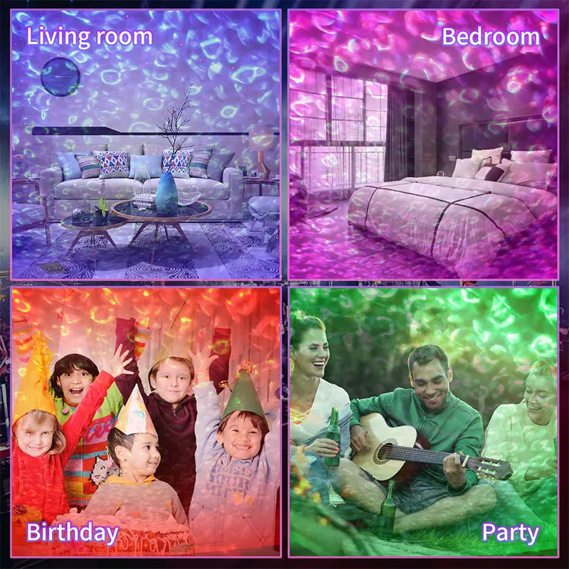 HCWE Sterprojector Afstandsbediening Kleurveranderende muziek voor luidspreker Timer Ocean Wave LED-nachtlampje Lamp voor baby/kinderen