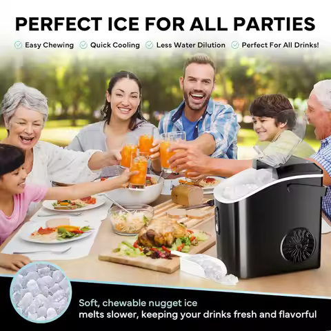 Ice Maker Countertop Sonic Ice Machine - 34 lbs/24H Pebble Ice Maker in 6-7 Min with Plastic Cup with Straw
