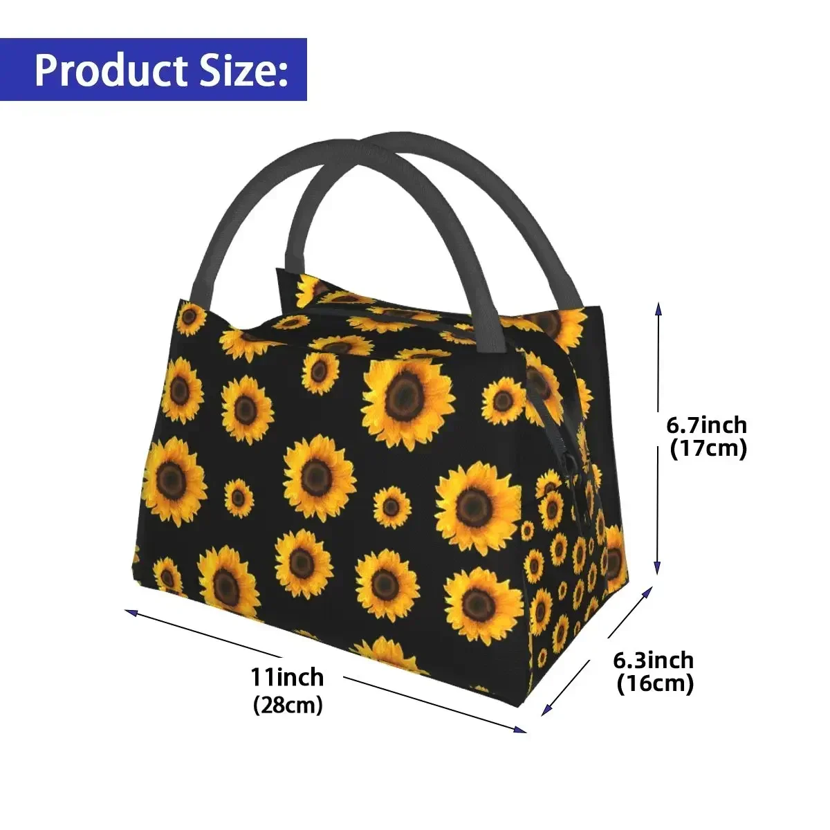 Sunflower Pattern Lunch Bags Insulated Bento Box Lunch Tote Leakproof Picnic Bags Cooler Thermal Bag for Woman Children School