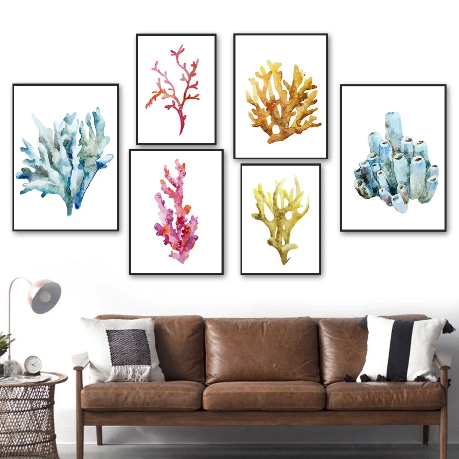 

Sea Coral Poster Marine Coral Print Ocean Plants Vintage Canvas Painting Nordic Wall Art Living Home Room Decoration Aesthetic