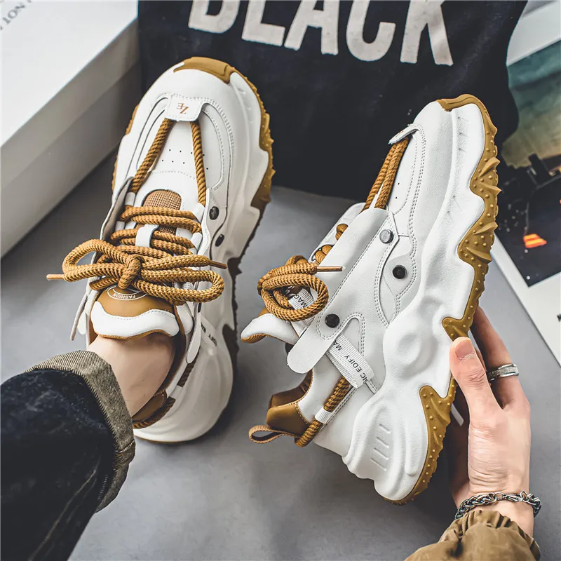 Shoes for Men Fashion Leather Thick Sole Sneaker Leisure Sports Running Men Shoes Outdoor Hiking Climbing Shoe Zapatillas Hombre - Image 3
