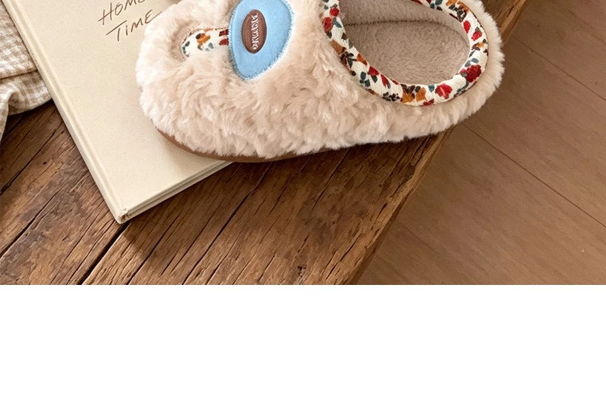 Designer-Hausschuhe mit Blumenmuster, flauschige Damen-Pilz-Hausschuhe, kreative Indoor-Schuhe, klobige flache flauschige Slides für Damen – Detail 18