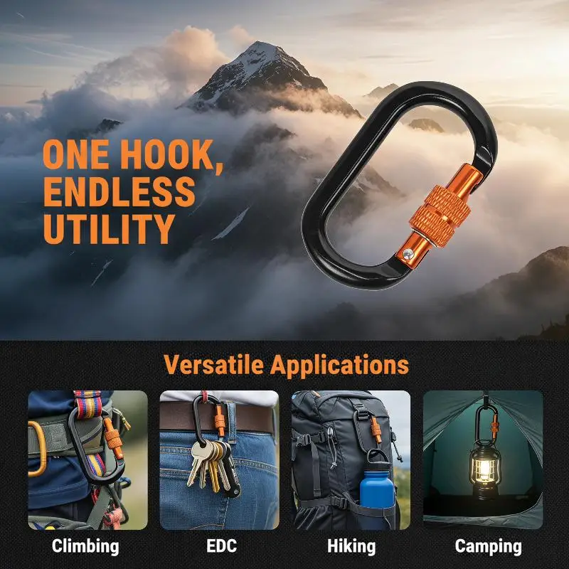 1PCS Professional Safety Carabiner Aluminum D Shape Key Hooks Climbing Security Lock