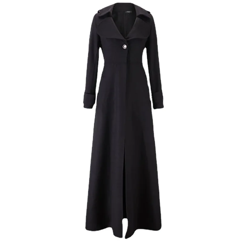 New One Button Women's Woolen Coat Extended Coat Slim Fit Windbreaker Factory