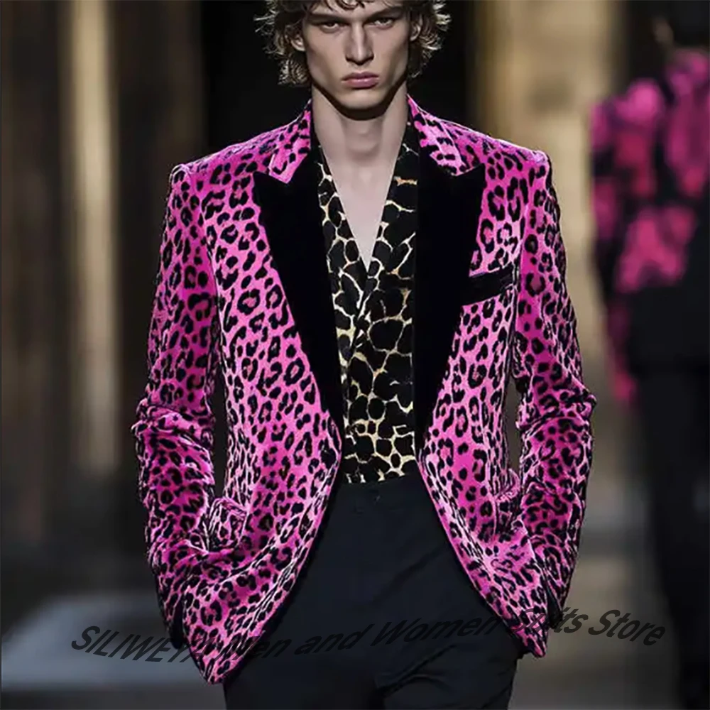 Leisure Leopard Print Wedding Suits for Groom Peaked Lapel Tuxedos Single Breasted 2 Pcs Jacket with Pants Business Customized