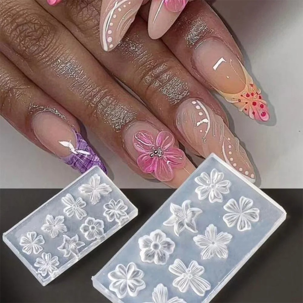 1/2 Stück 3D Frühlingsblütenblätter Silikon-Nagelstempel Lilie Kirschblüte DIY Design Maniküre-Vorlage Blumen-Nagelschablone – Detail 4