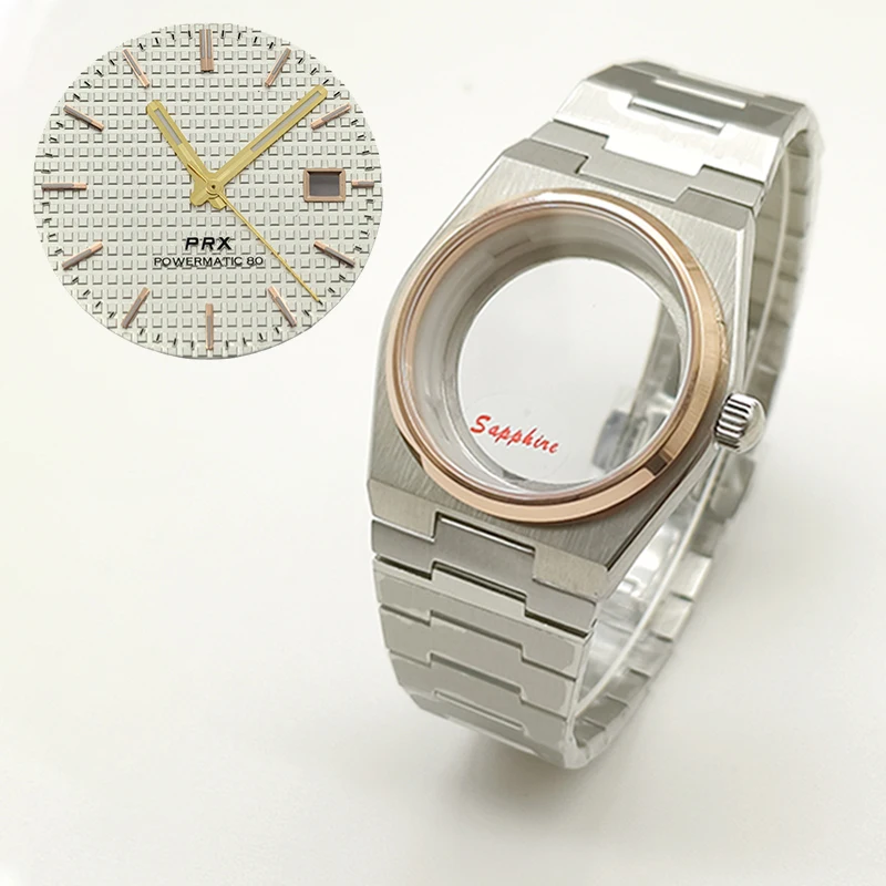 Obudowa zegarka 40mm w kolorze różowego złota PRX Super Player, szkło szafirowe, do mechanizmów NH35, NH36, NH38, 7S26, 4R, wielokolorowa tarcza, wskazówki, części zamienne do tuningu.