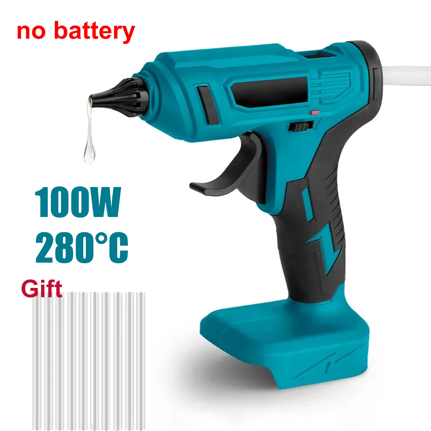 

100W 280°C Wireless Electric Hot Melt Glue Gun with Glue Sticks (no battery)Portable Welding Hot Glue Gun For 18V Makita Battery