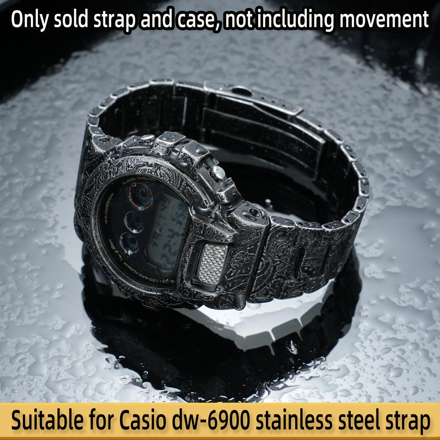 Suitable for Casio G-SHOCK DW-6900 stainless steel strap, men's modified stainless steel paisley patterned case, dw6900 set