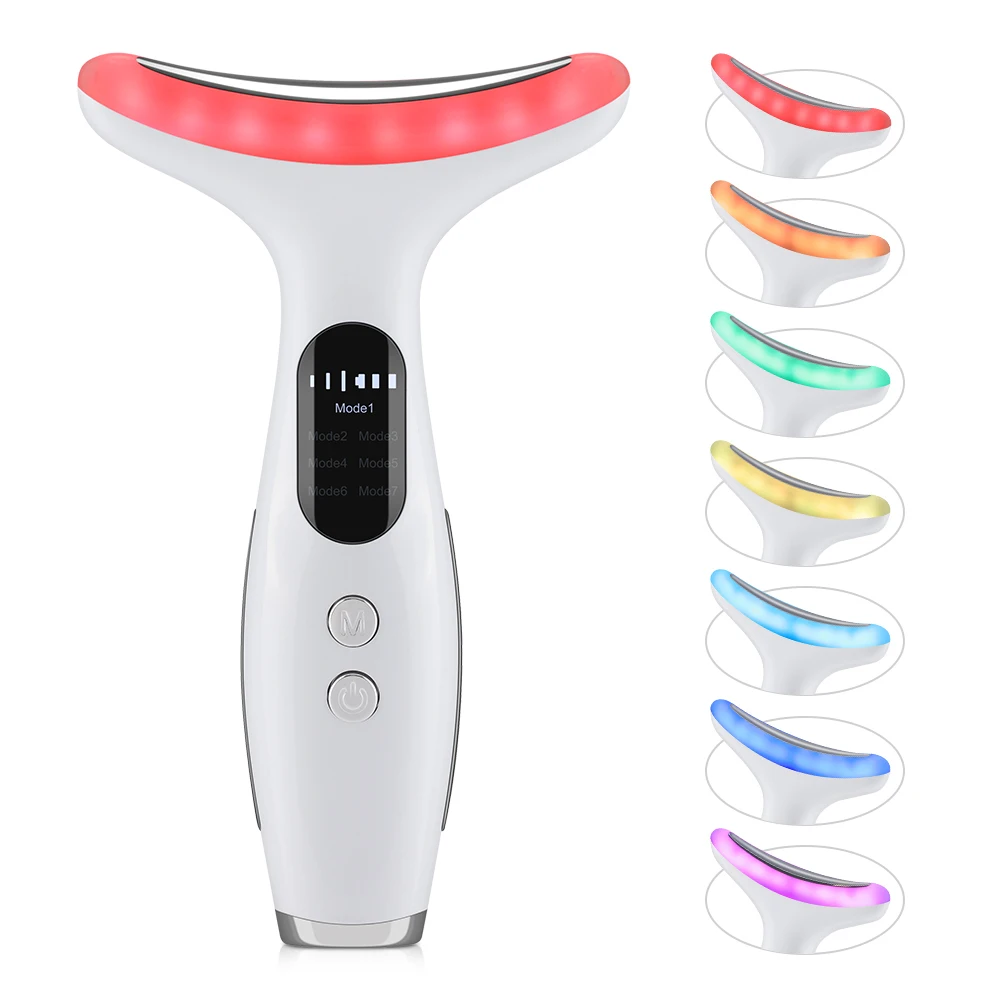 7 Colors Neck Face Beauty Device Heating Facial Massager Skin Tighten Facial Lift Device Reduce Double Chin Skin Care Tool