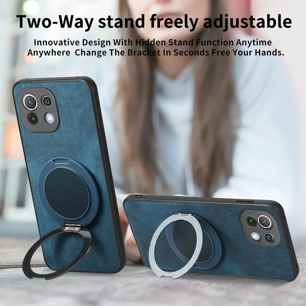 Dla Redmi Note 17 Pro Max 15 14 13 Pro Plus 5G 4G Skórzane Etui z Pierścieniowym Uchwytem Pokrowiec na Telefon Redmi 15c 14c 13c Magnetyczna Osłona Funda — zdjęcie produktu 4