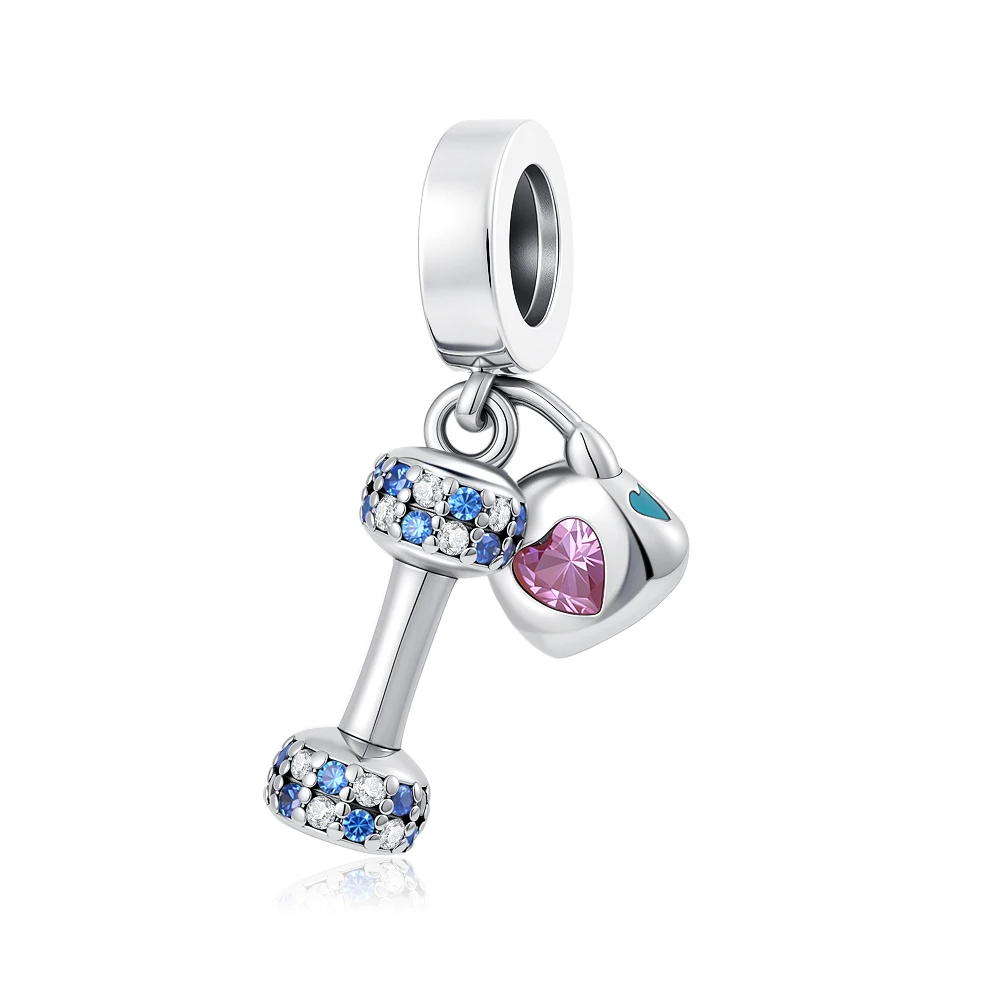 Fine 925 Silver dumbbell Charm helmet Bead Golf Rugby Baseball Football Pendant Fit Original Bracelet Man Women DIY Jewelry Gift