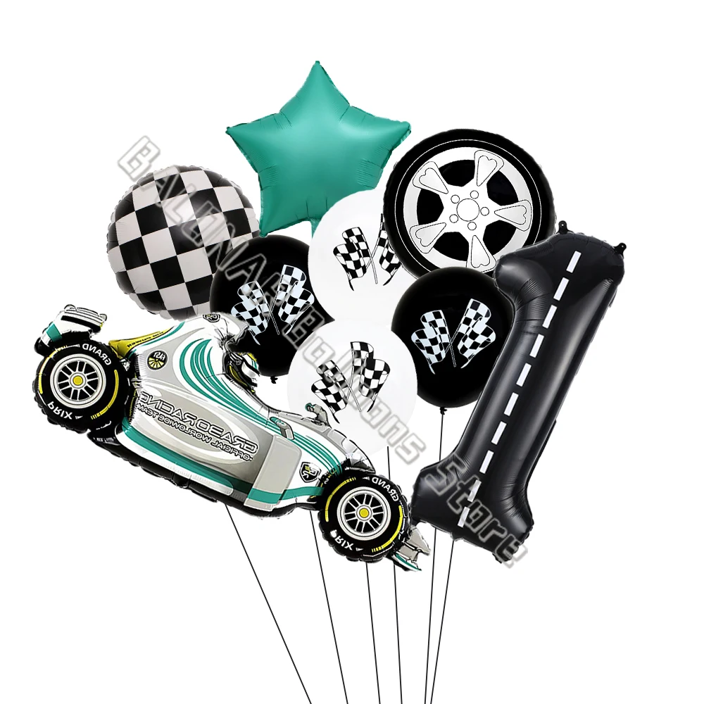 Ensemble de ballons à thème de voiture de course, 5/9 pièces, 30 pouces, avec chiffres, roues en aluminium à carreaux, fournitures de décoration