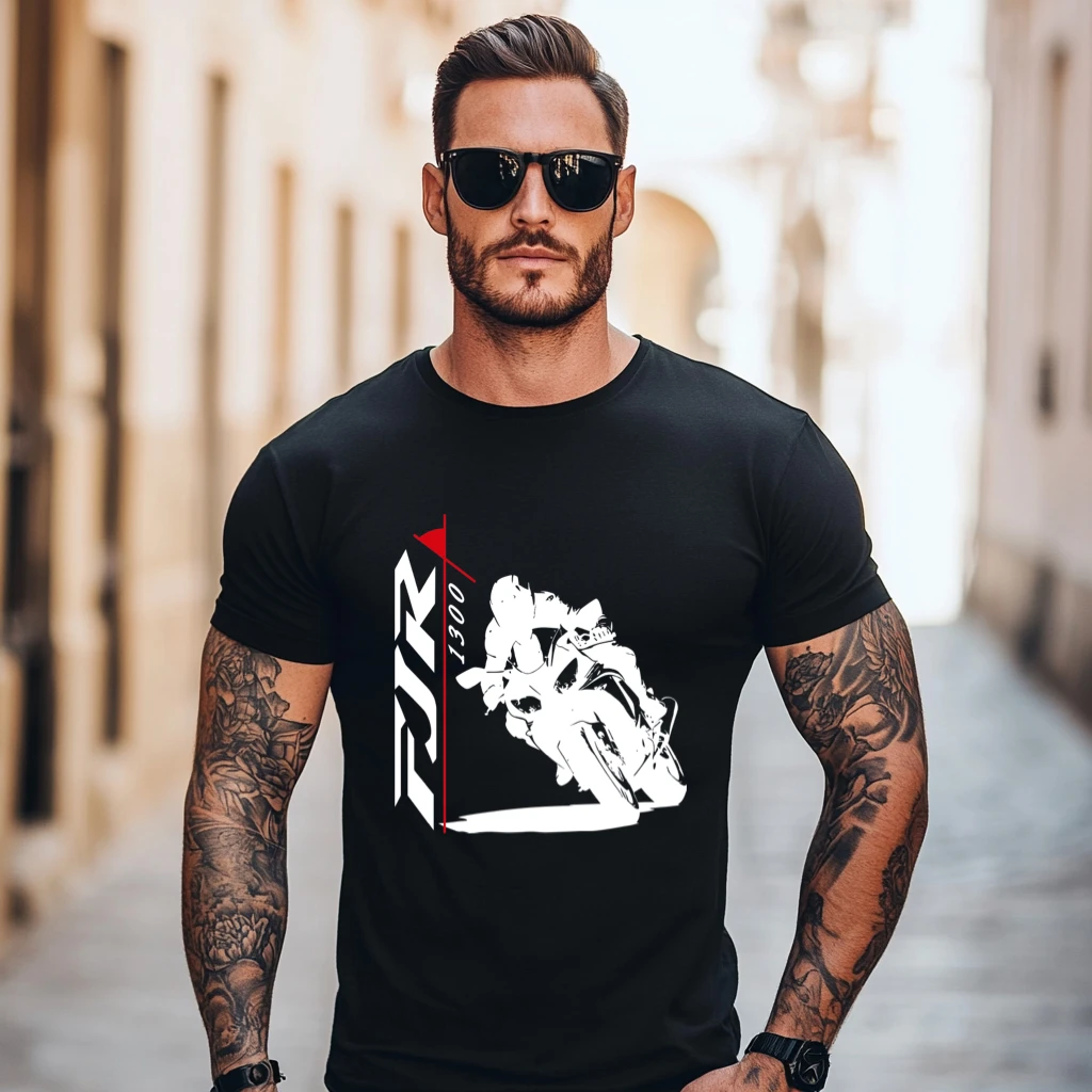 Men's 100% Cotton Crew Neck T‑Shirt, Biker Motorcycle Print, Hip‑Hop Simple Splicing Design Casual Summer Daily Short Sleeve Top