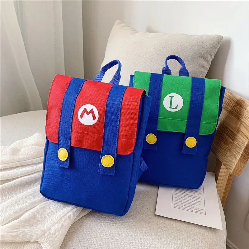 

2024 Super Mario Luigi Anime Male Female Children Backpack Cartoon Cute Letters Kindergarten Baby School Bag Birthday Gifts