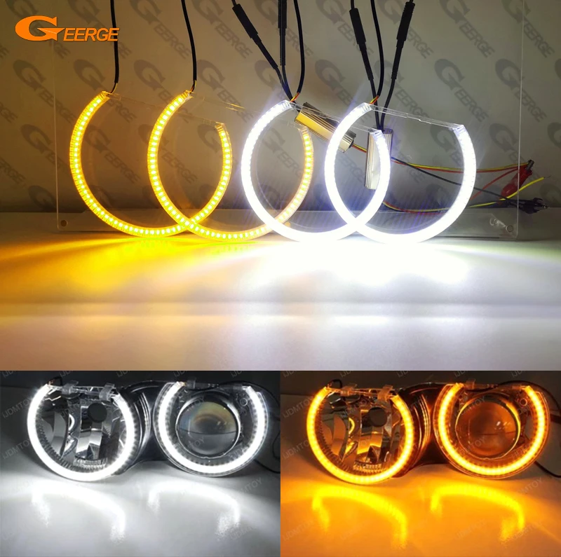 

For BMW 3 5 7 Series E36 E38 E39 E46 Ultra Bright A/W Switchback Day Light Turn Signal SMD LED Angel Eyes Kit Halo Rings