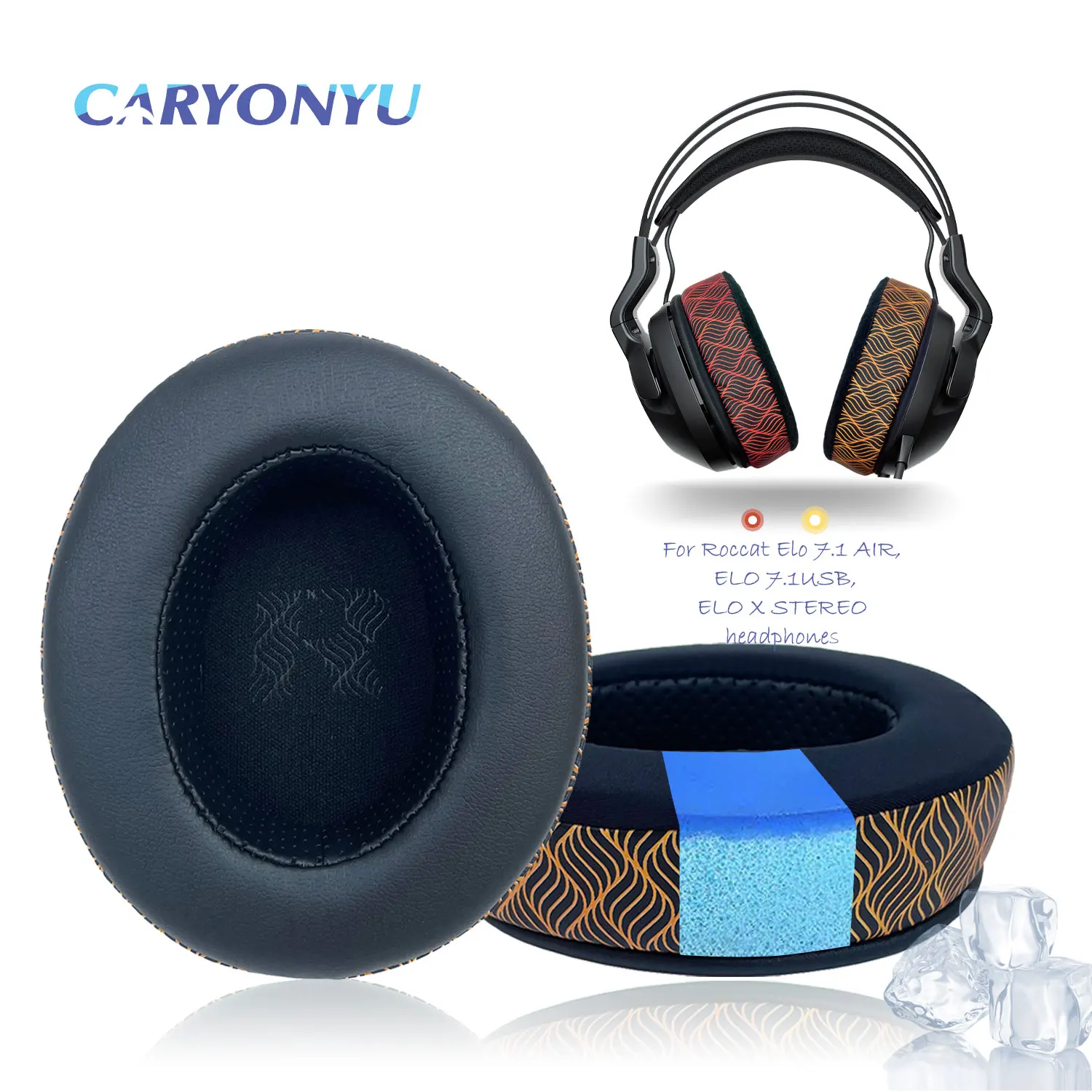 CARYONYU Replacement Ear Pad For Roccat ElO 7.1 AIR, ELO 7.1 USB, ELO X STEREO Headphones Thicken Memory Foam Cushions