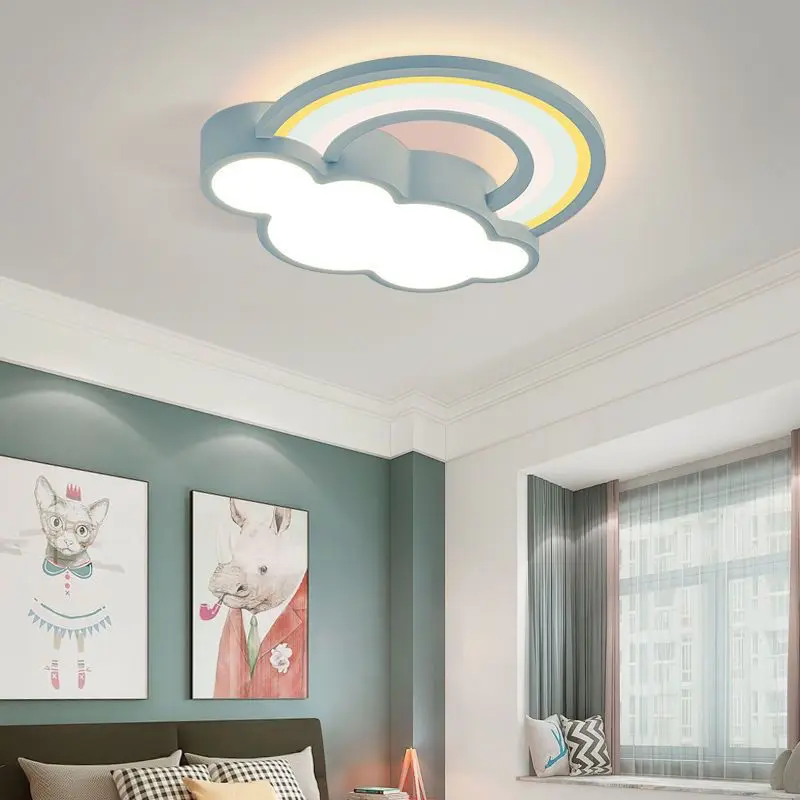 Moderno led dos desenhos animados lâmpada do teto crianças iluminação do quarto sala de estar nuvem arco-íris lustre crianças nordic decoração interior luz