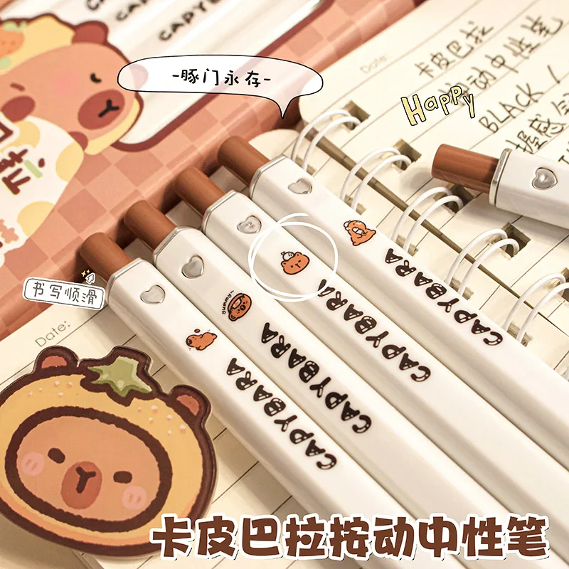 Kawaii 6 PCS ST Tip Gel Pens Capybara Quick Office Stationery Funny Pressing Pens Smoothly Writing Aesthetic School Supplies