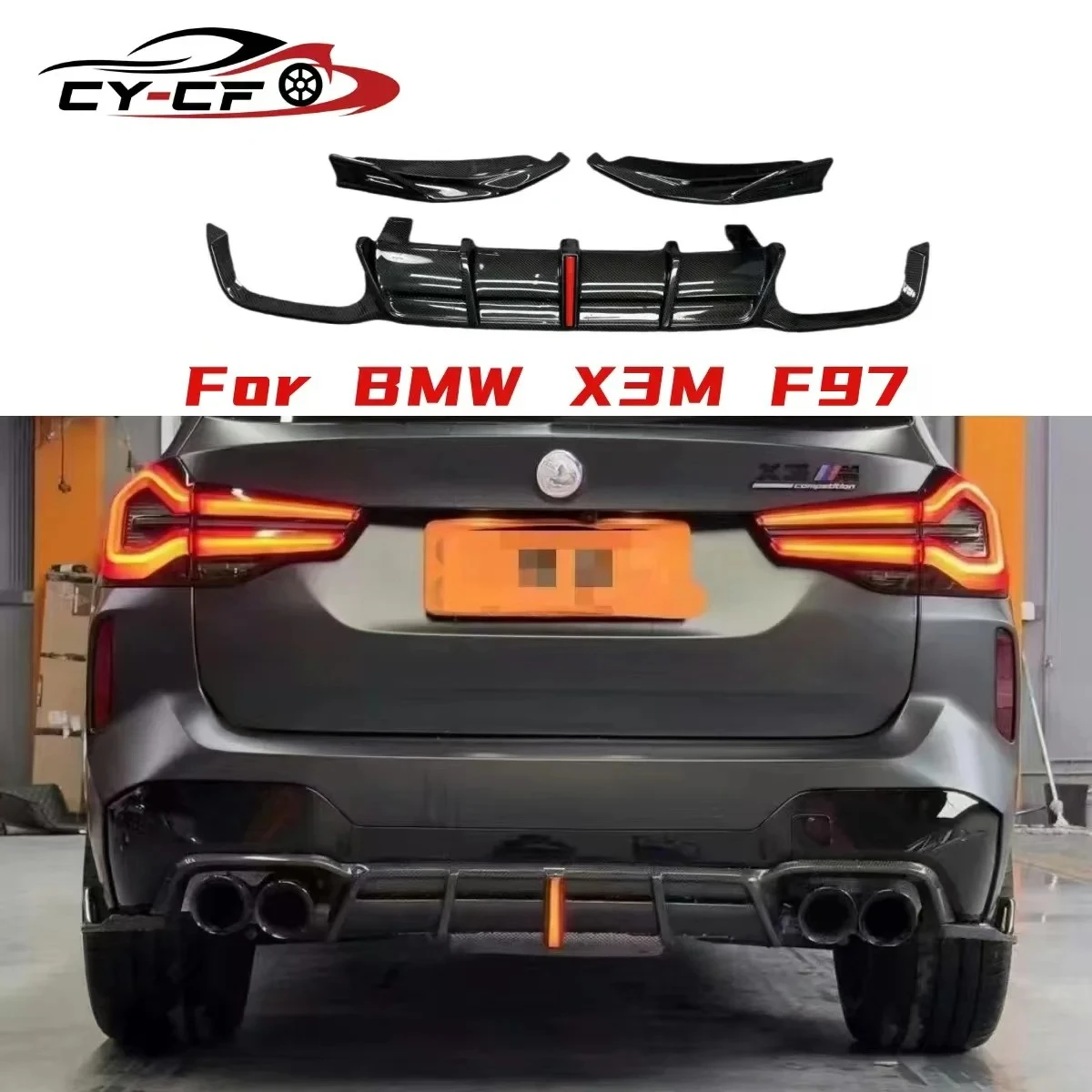 

Карбоновый диффузор-спойлер на задний бампер с подсветкой для BMW X3M F97 X4M F98 2022+ — комплект для тюнинга кузова