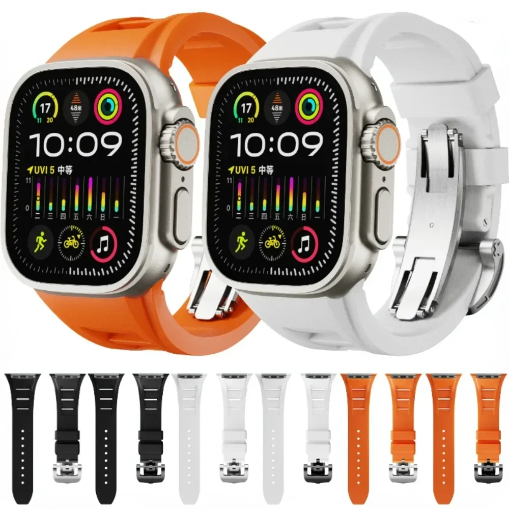 Liquid Fluororubber Silicone Strap For Apple Watch Band Ultra/2 49mm 45mm 44mm Modification Kit Wristband iWatch 9 8 7 6 5 3 SE