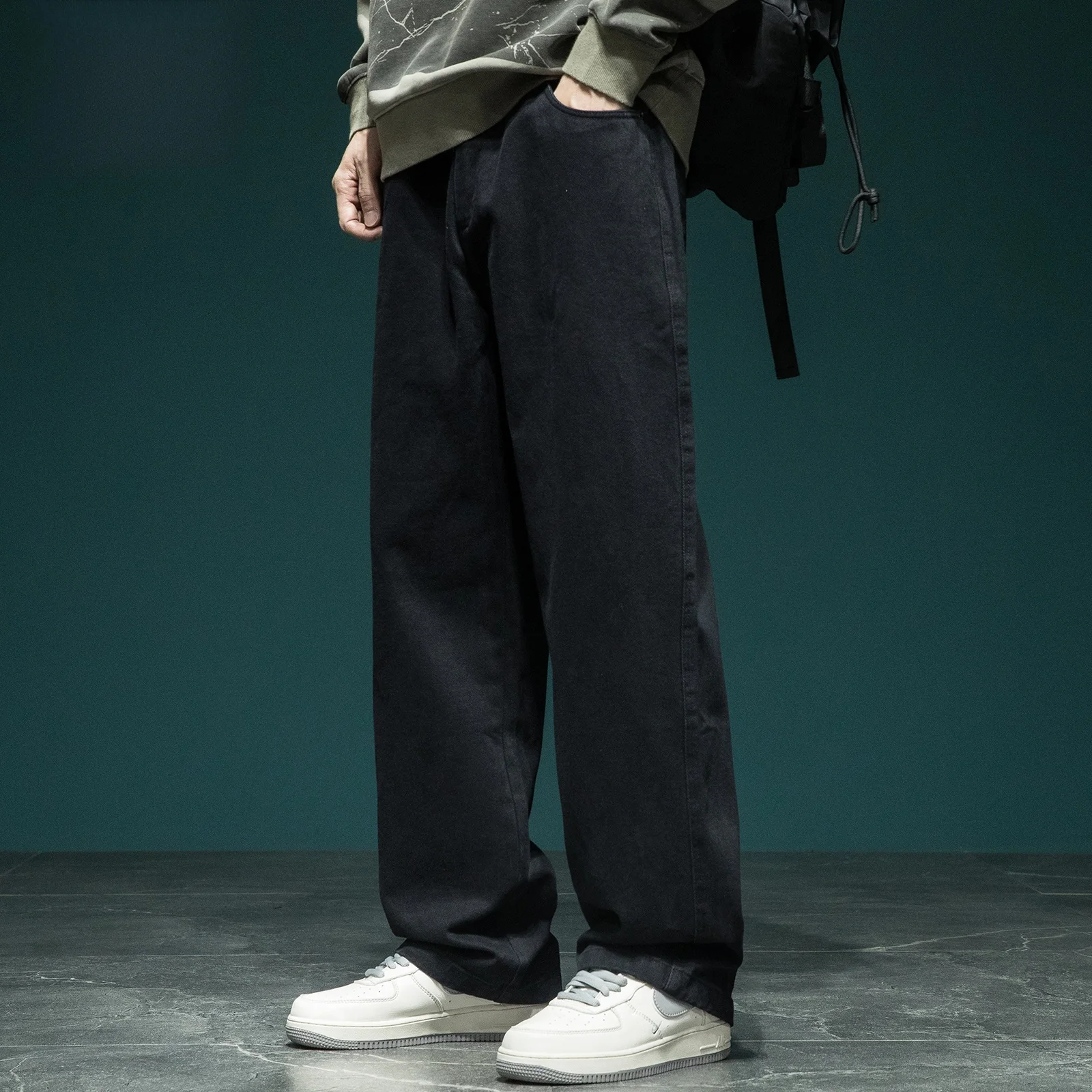 

Men's Casual Straight Leg Cotton Trousers Wide Leg Loose Fit plus Size Punk Sle Faionable All-Match Pure Cotton Long Pants