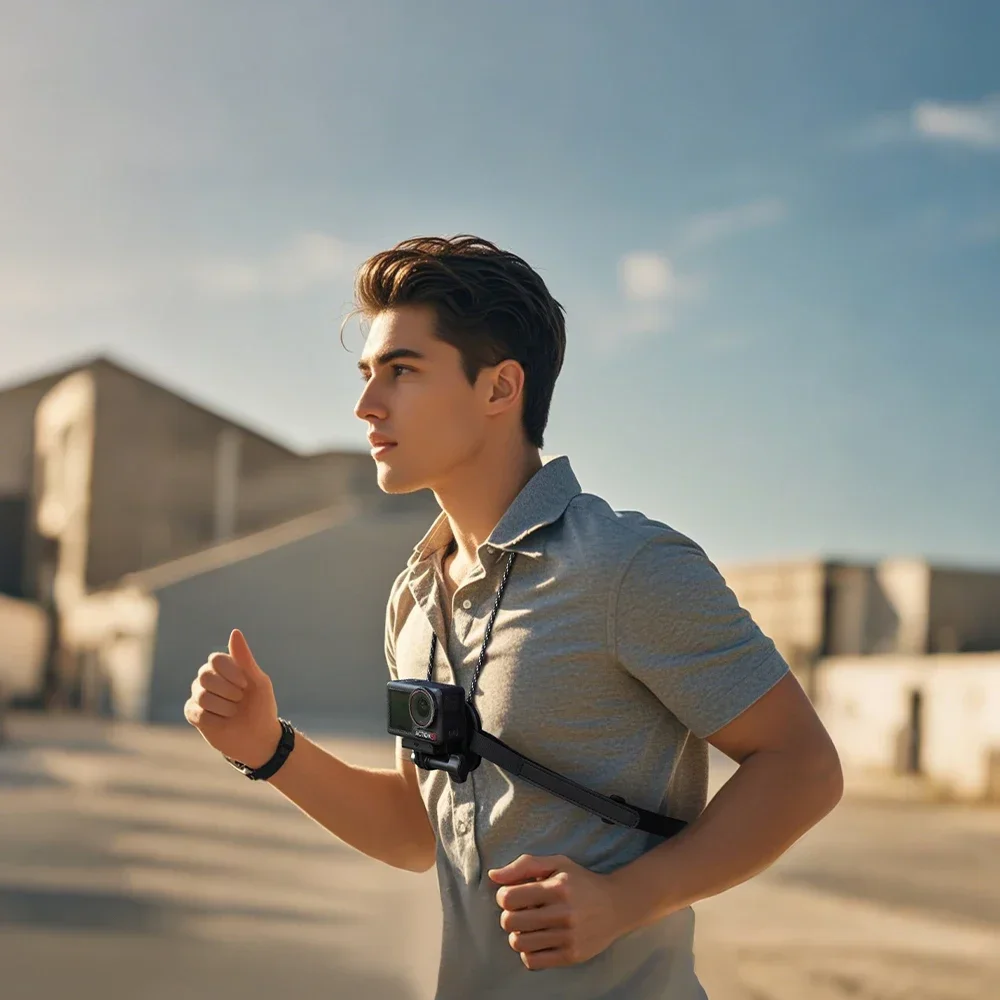 Flymile Action 5 Pro حامل الصدر المغناطيسي + حزام الرقبة لـ DJI Action 4/Insta360 Ace Pro 2 حامل كاميرات مراقبة عالي الجودة POV Selfie Accessories