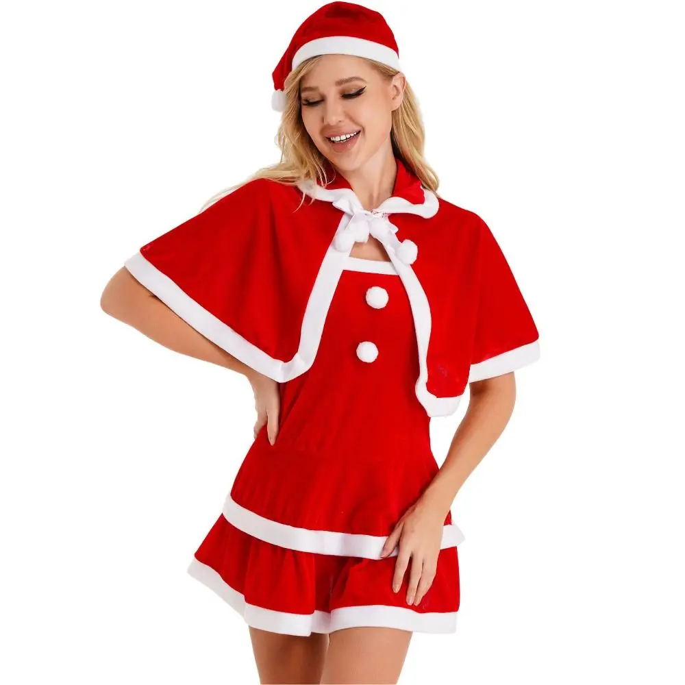 

Fashion Gold Velvet Christmas Dress Santa Claus Santa Hat Christmas Perform Costume Cosplay Christmas Outfit Nightclub Bar