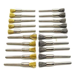 10Pcs Pencil Brushes Stainless Steel  Brass Mounted Wire Wheel Brush 3.17mm Shank Mandrel Set Power Rotary Tools Abrasive Tools