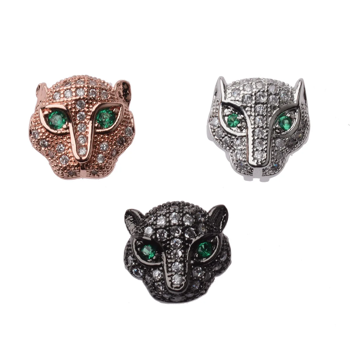 3pcs/lot Animal Zircon Spacer Beads Black Gold Color Wolf Leopard Charms Beads For Jewelry Bracelets Making DIY Findings