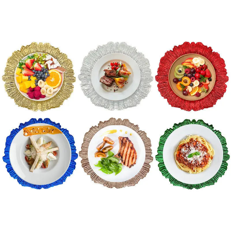 50/200pcs Wedding Party Supply Store Store stamping edge craft decoration plastic fruit plate gold glitter