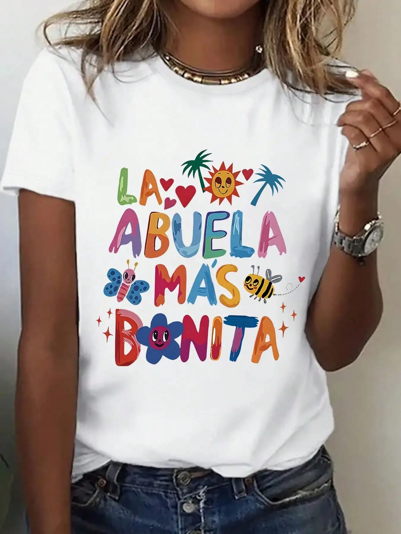 レディース La Abuela Es Mas Bonita グラフィック T シャツ - カラフルなレトロプリント 夏に最適 おばあちゃんへの理想的なギフト