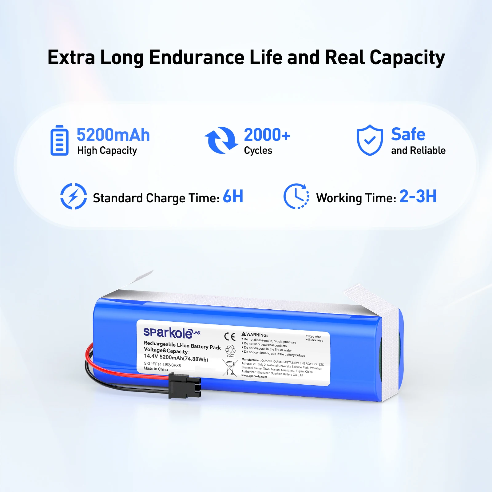 Batería de repuesto de iones de litio Sparkole, 14,4 V, 5200mAh, para Robot aspirador Eufy RoboVac X8 Series X8 Hybrid RoboVac X8 T226X