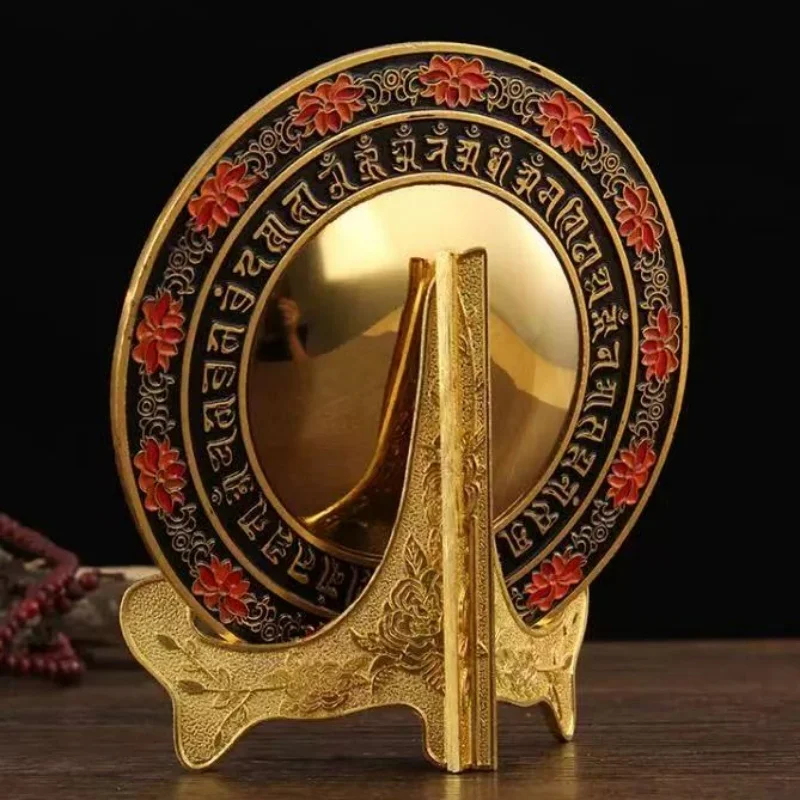 Buddha Statue Mirror,Engraving Inlaid Gem Tibetan Handicraft Alloy Treasure Mirror,Altars Stupa,Buddhist Religious Decorative