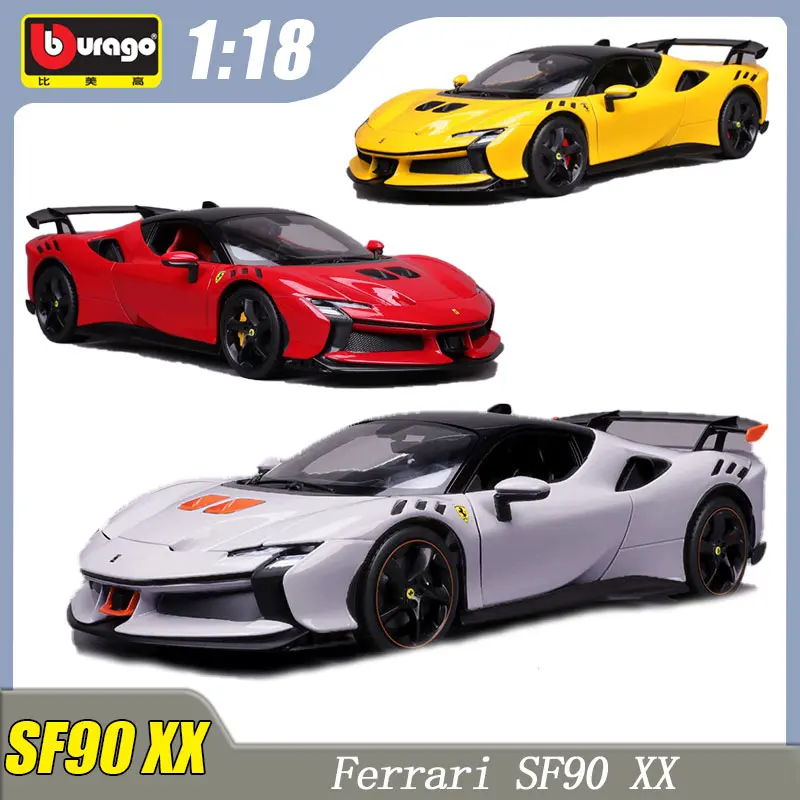 1:18 Bburago Ferrari SF90 XX Stradale Bianco Artico Stradale Assetto Model Car Alloy Luxury Vehicle Diecast Edition Toy Custom