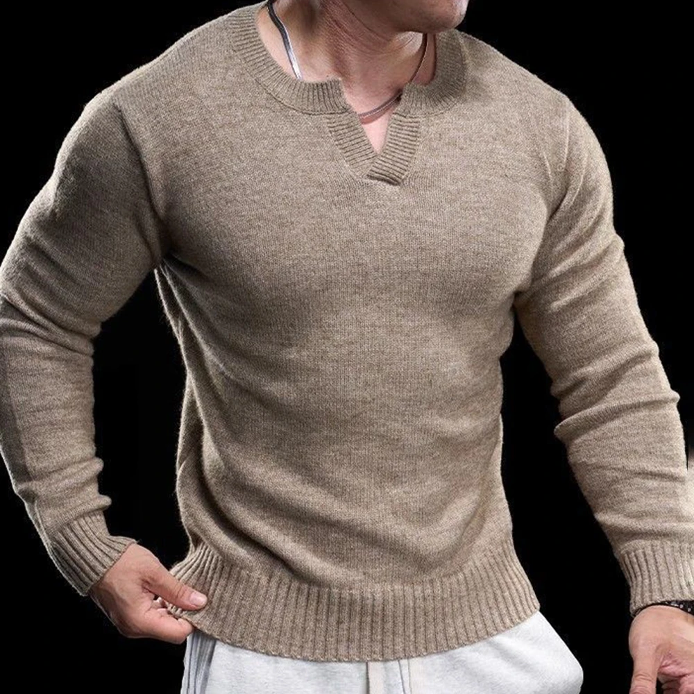 Mens Sports Fitness Y2k Long-Sleeved Bottoming Shirt Autumn And Winter Fashion Sports Casual V-Neck Sweater Warm Tops Gym Men