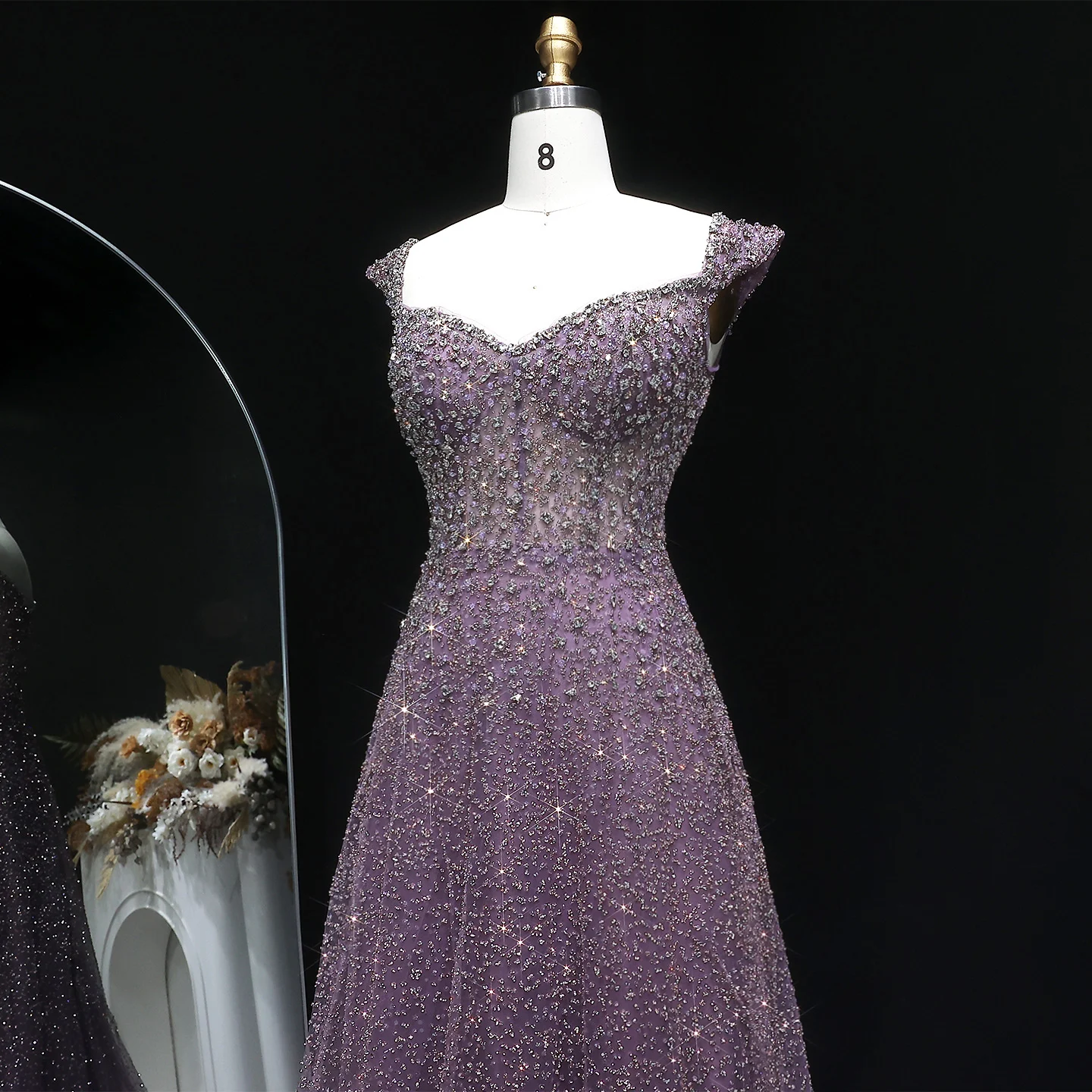 Sharon Said Luxuriöses, perlenbesetztes, langes Abendkleid in A-Linie mit Kristallen für arabische Hochzeiten, formelles Partykleid SS703, maßgeschneidert – Detail 8