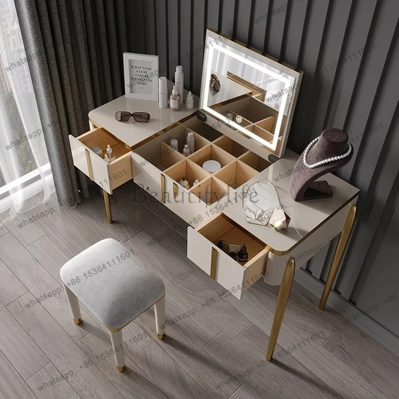 light luxury dresser led bedroom with light modern simple makeup table small apartment clamshell makeup table