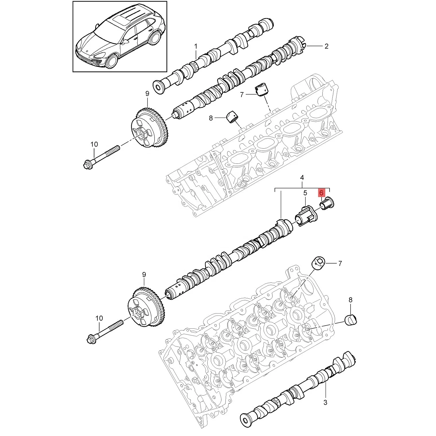 94810511400   Stifle Stop block (podłączony do wału mimośrodowego) do Porsche Panamera 970 4.8 3.6 Cayenne Turbo 92a 4.8