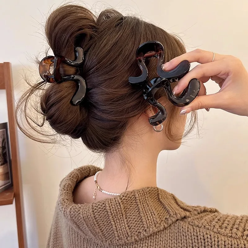 Wave Large Hair Claw Clips Crab Clamps Women Girls PC Jelly Leopard Ponytail Holder Hair Barrettes Hairpin Hair Accessoires New